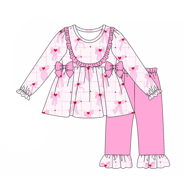 Toddle kids pink bow long sleeve outfit