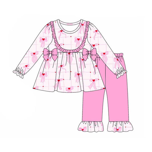 Toddle kids pink bow long sleeve outfit