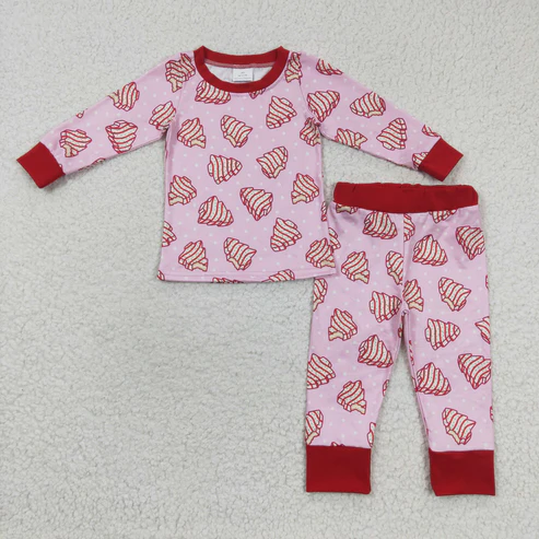 mommy and me Christmas cake print fall winter pajama set