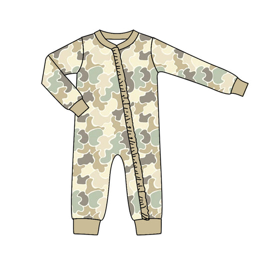 baby girl long sleeve camo zip romper