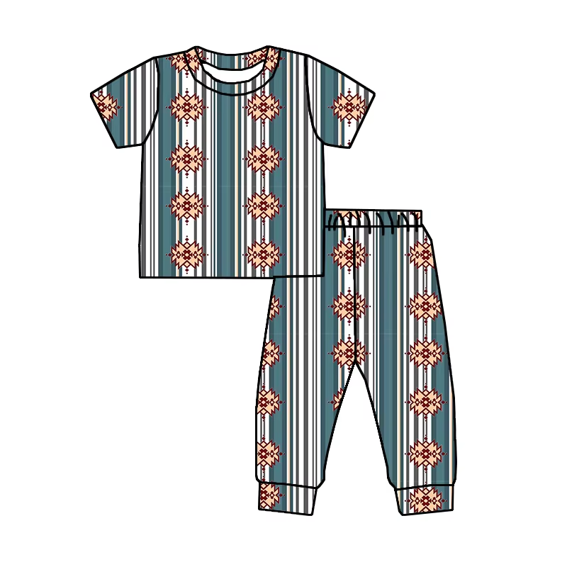 cowboy western aztec wholesale kids short sleeve pajama set