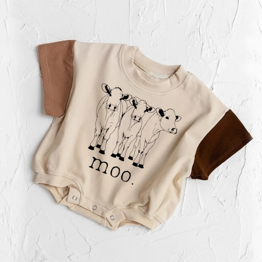 Newborn baby girls cow moo farm romper