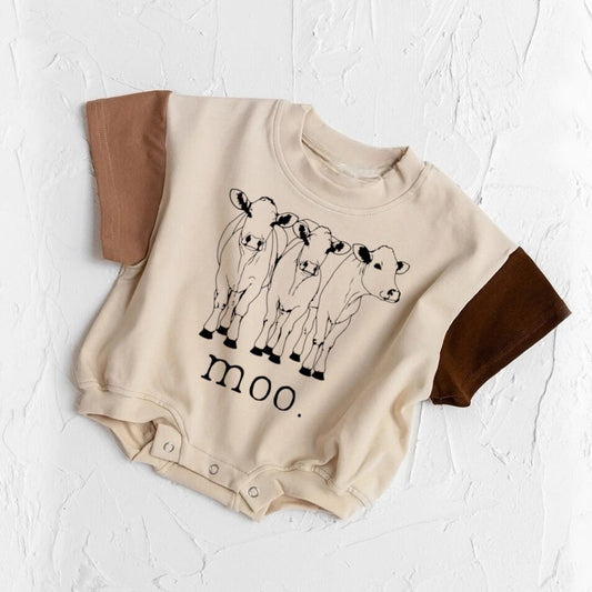 Newborn baby girls cow moo farm romper