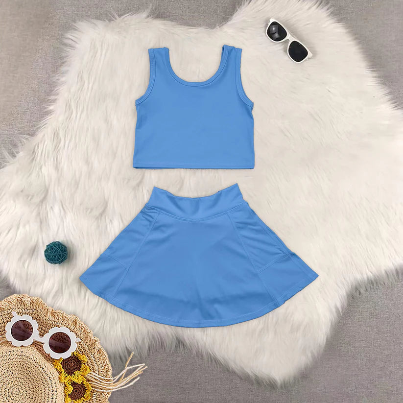 Baby girls blue active wear athletic summer yoga skirt outfit