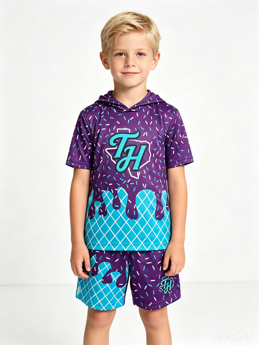 Custom team hoodie top matching shorts boy summer outfit