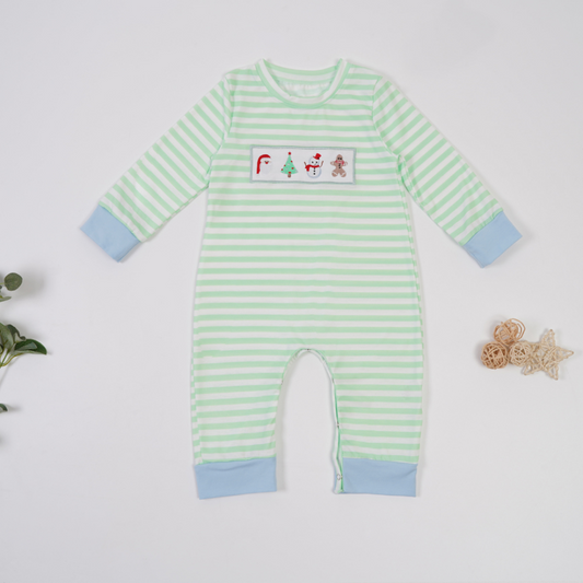 baby boy christmas santa claus tree gingerbread design winter romper