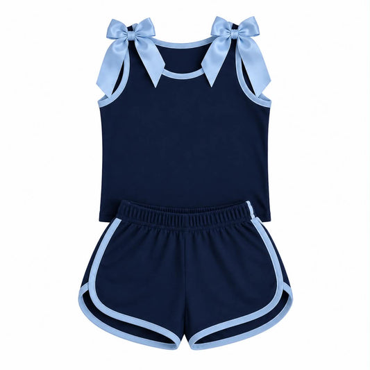 Custom bow top matching shorts girls summer outfit