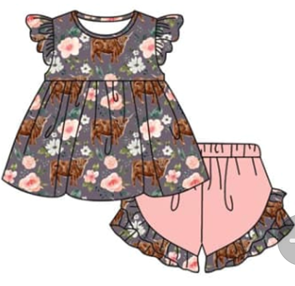 toddle baby girls highland cow floral outfit