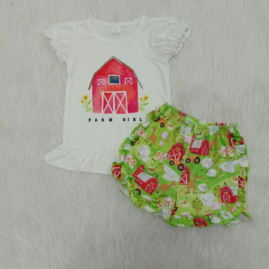 girls farm design short set