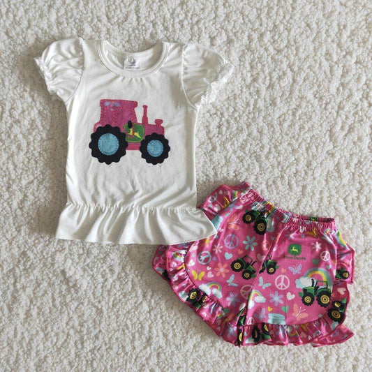 Gilrs summer tractor short set