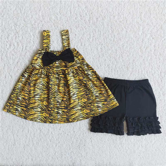 baby girls zebra bow top ruffle shorts set