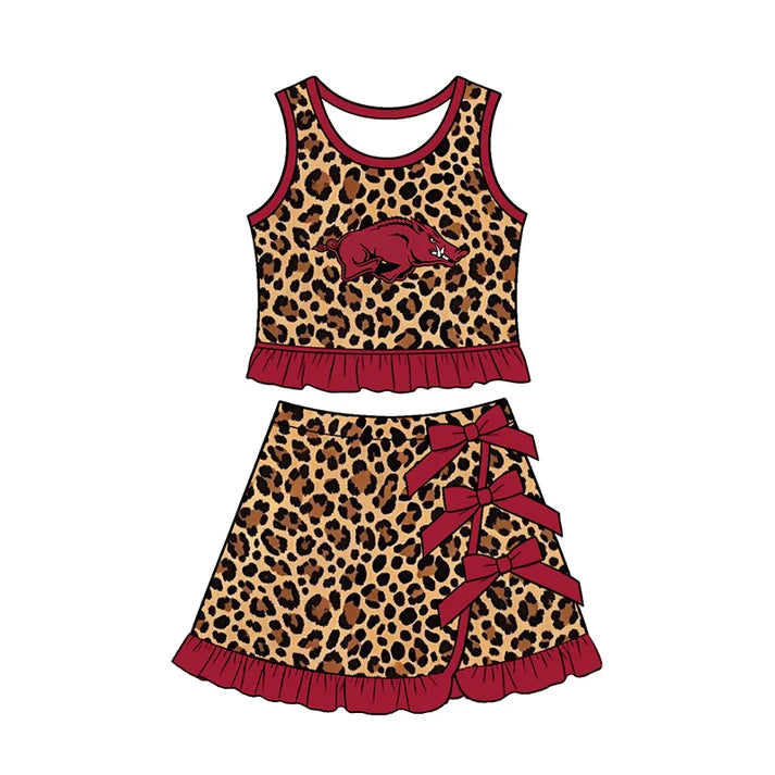 toddle girls custom arkansas team leopard style skirt set