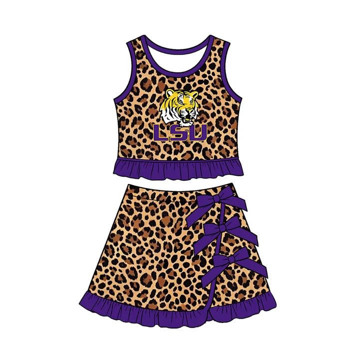 toddle girls custom LSU team leopard style skirt set