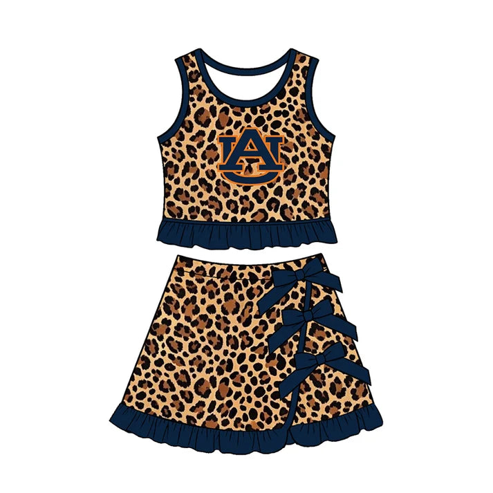 toddle girls custom auburn team leopard style skirt set