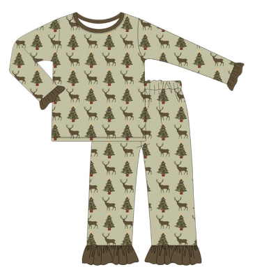 Kids Christmas tree deer design pajama set