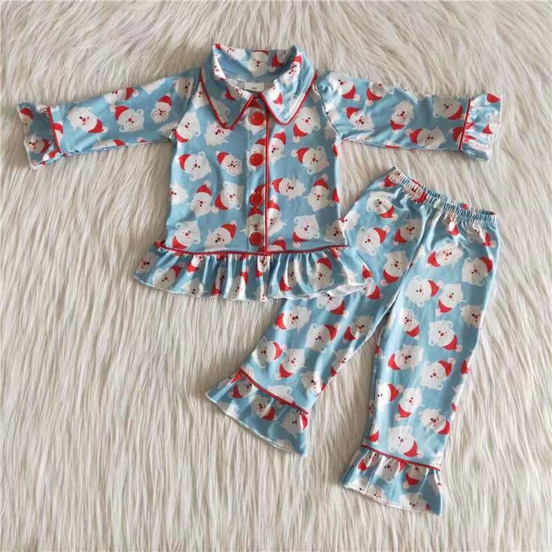 girls blue Santa pajama set