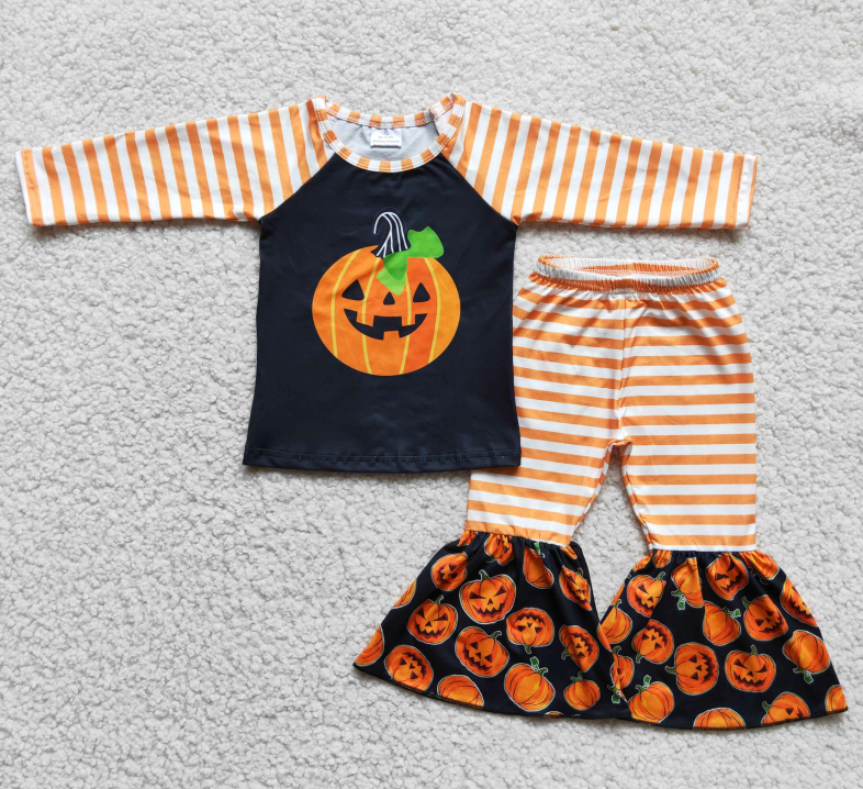 Kids girls Halloween Pumpkin 2pcs Clothing Set