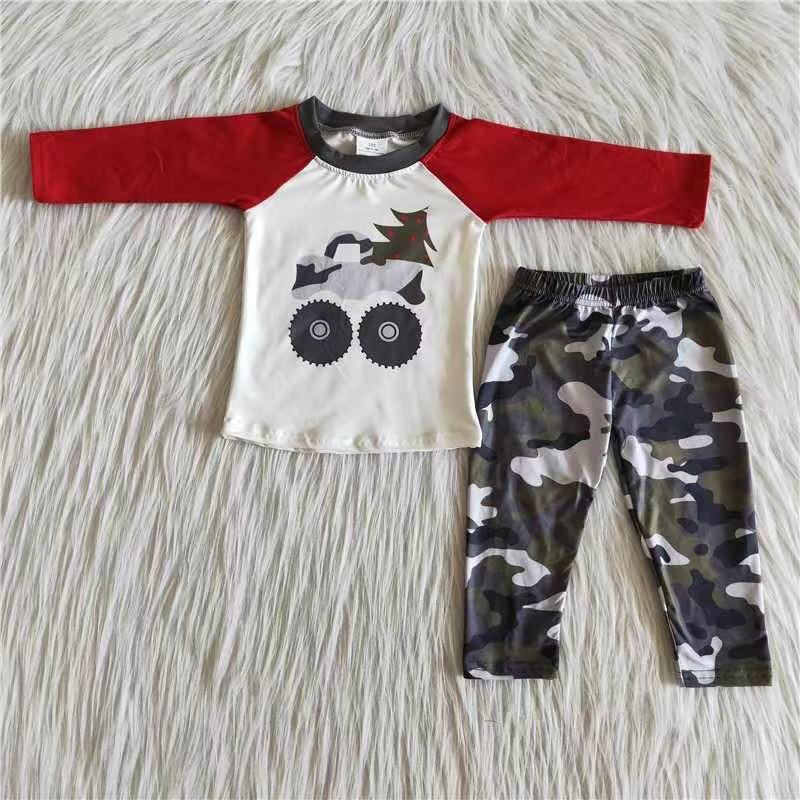 boys long sleeve Christmas  tractor tree outfit