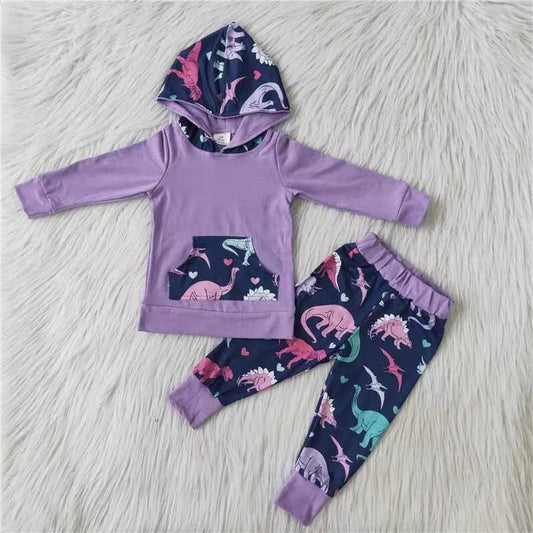 boys purple dinosaut hoodie set