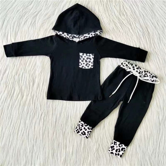 boys black leopard hoodie set