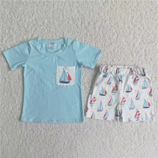 Boys sailboat summer short set