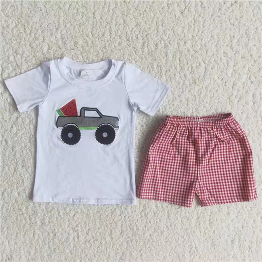 Boys embroidery design summer short set