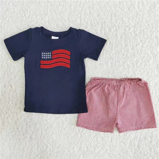 Boys embroidery design July 4th short set