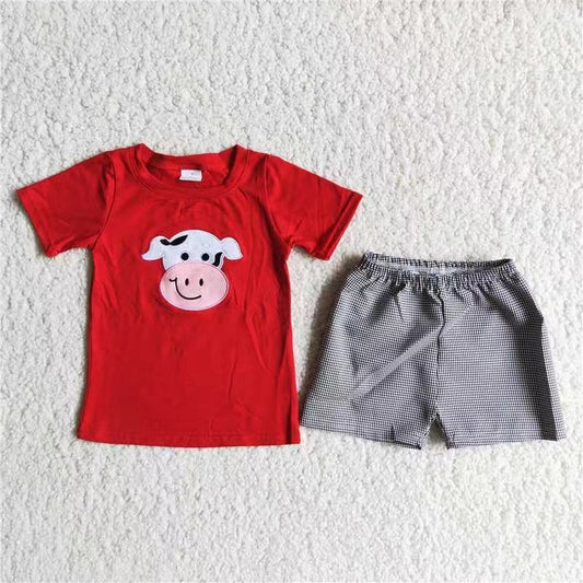 Boys embroidery design cow short set