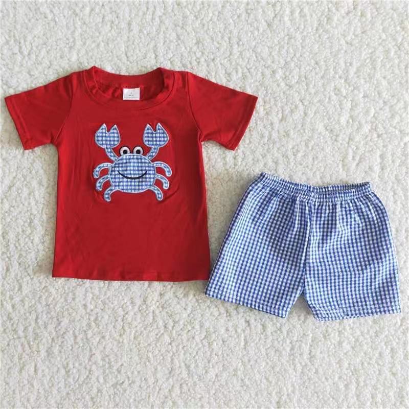 Boys embroidery design lobster short set