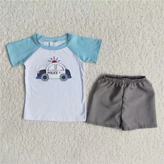 Boys embroidery design car summer short set