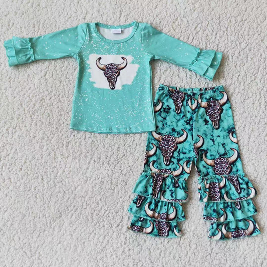 blue heifer top three ruffles pants outfit