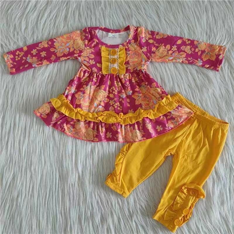 Girl floral print fall clothing set