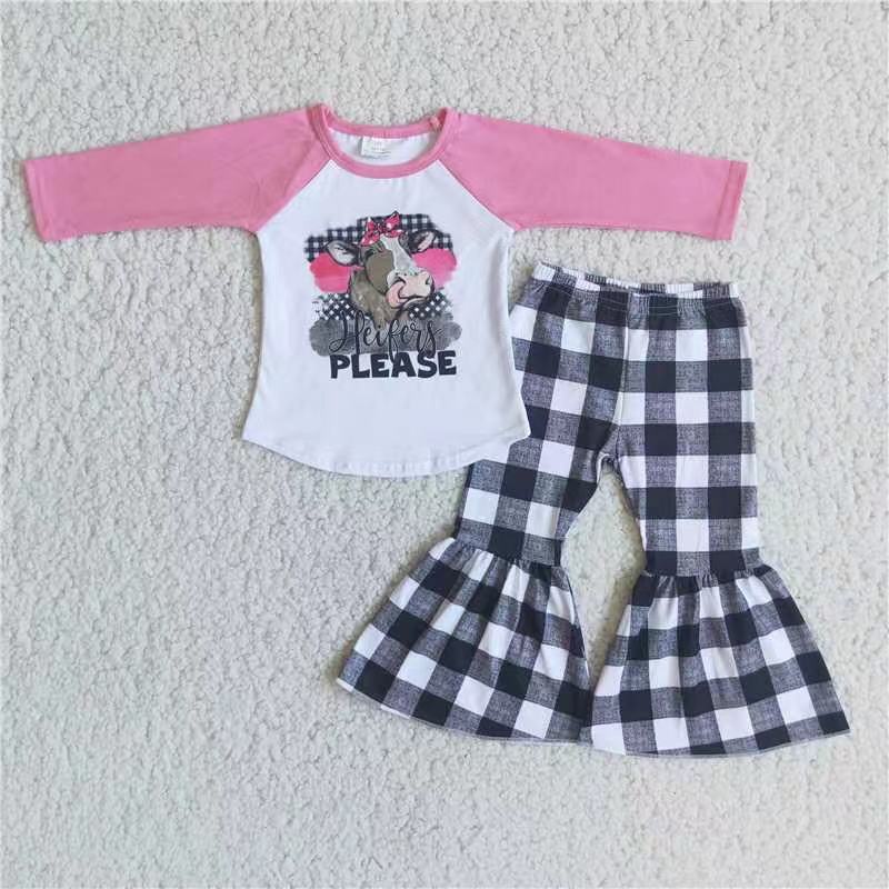 baby girls heifer top plaid pants 2pcs outfit