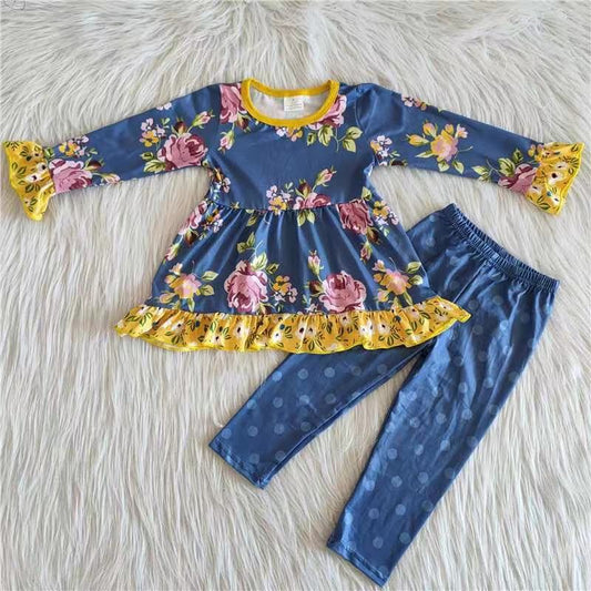 kids blue floral 2pcs set