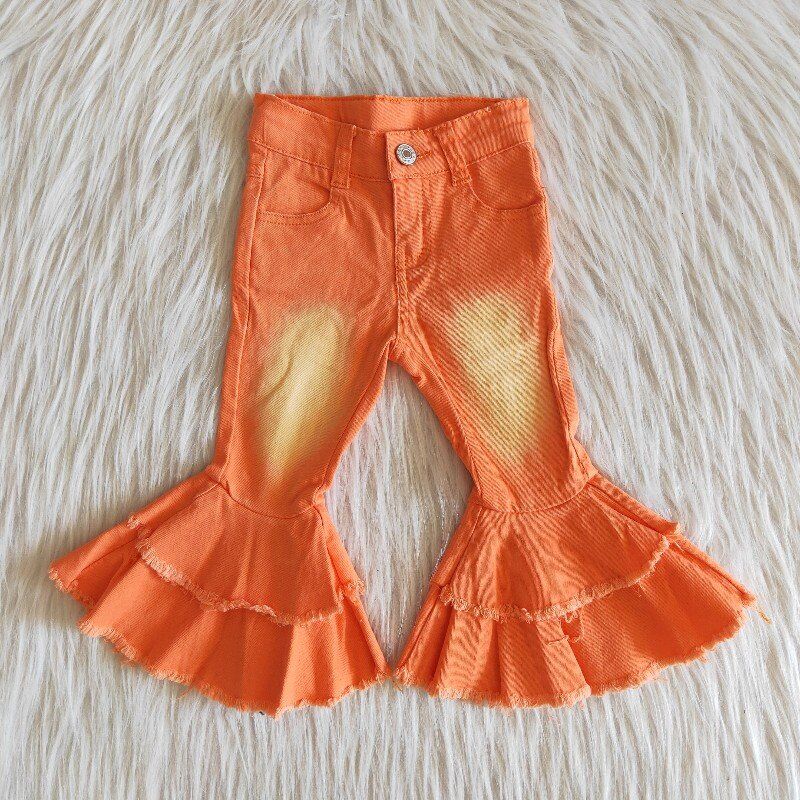 Hot sale baby girls orange denim pants