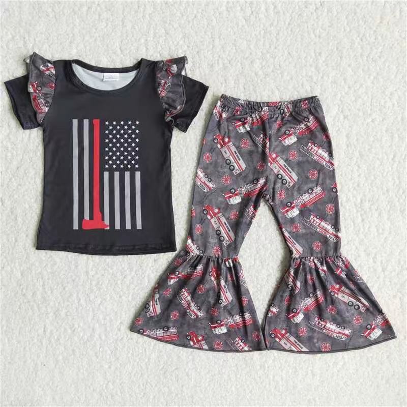 baby girls short sleeve fireman design outfit