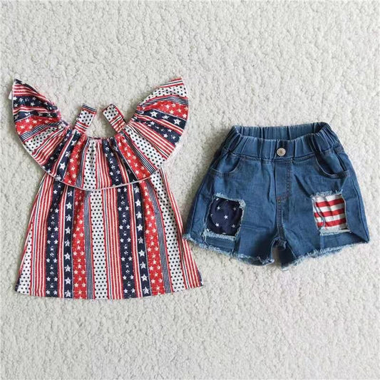 girls July 4th denim short set