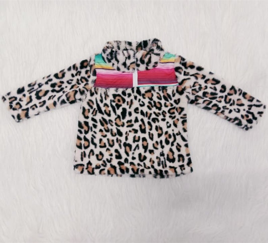 Baby girls long sleeve leopard faux fur coat