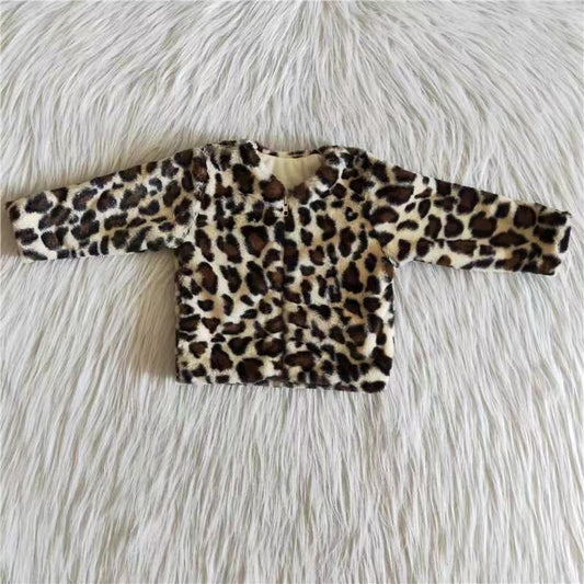 Baby girls long sleeve  leopard faux fur coat