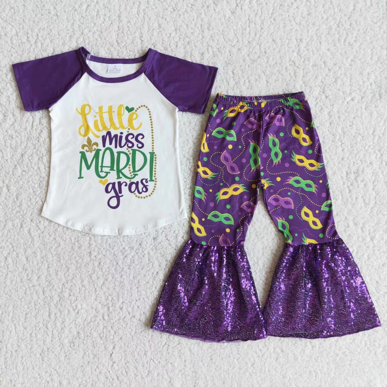 Maridi gras sequins rullfe bell bottom pants set