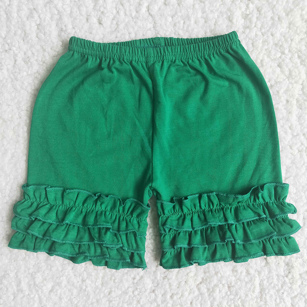 Girls green cotton ruffle shorts