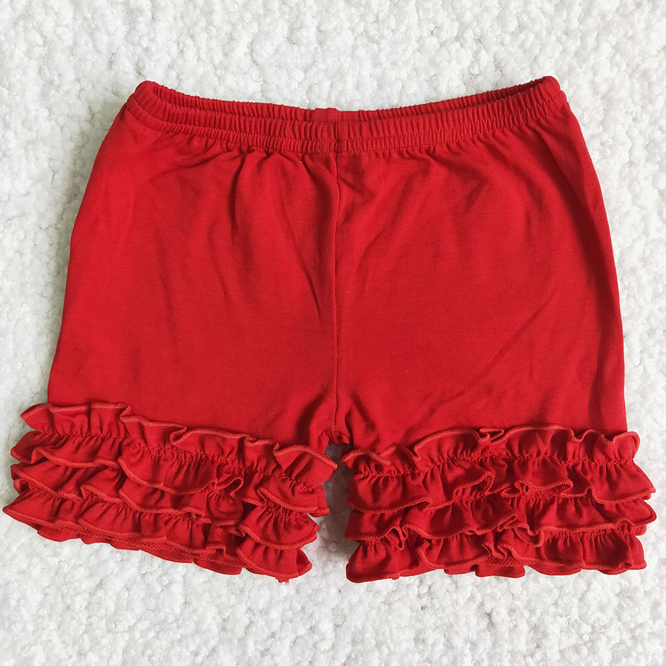 Red cotton ruffle shorts