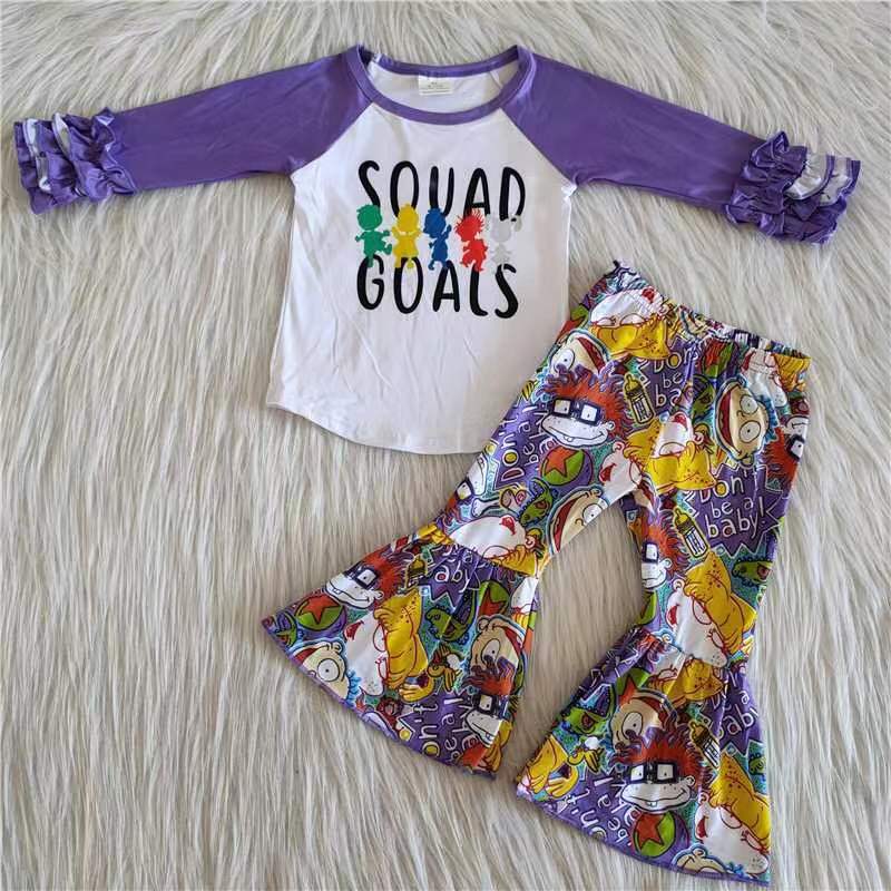 baby girls long sleeve purple color cartoon outfit