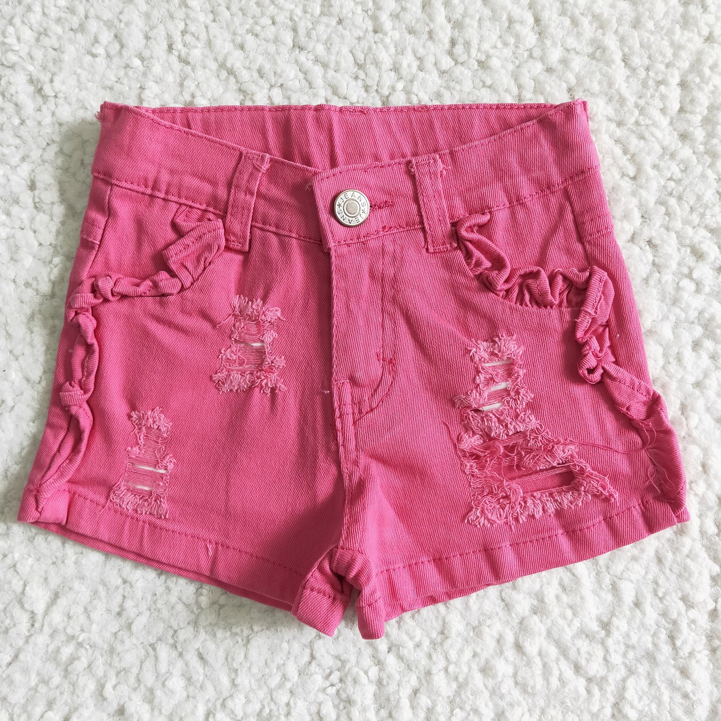 Hot pink ruffle denim pocket shorts