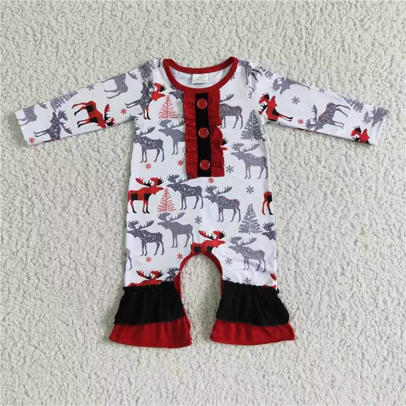Toddle girls reindeer print long sleeve romper