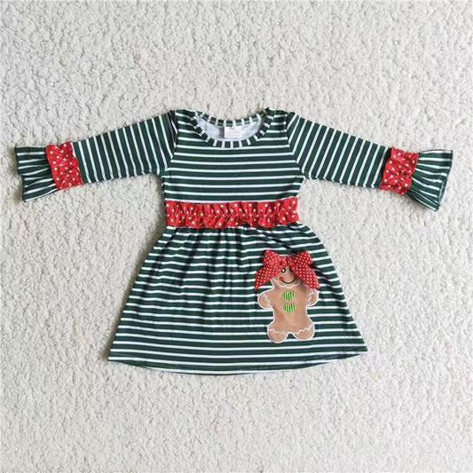 Kids girls long sleeve Embroidery Gingerbread dress