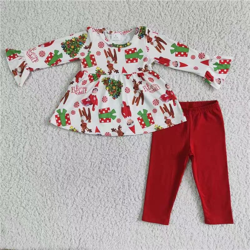 Baby girls long sleeve Christmas tunic top solid cotton legging clothing set