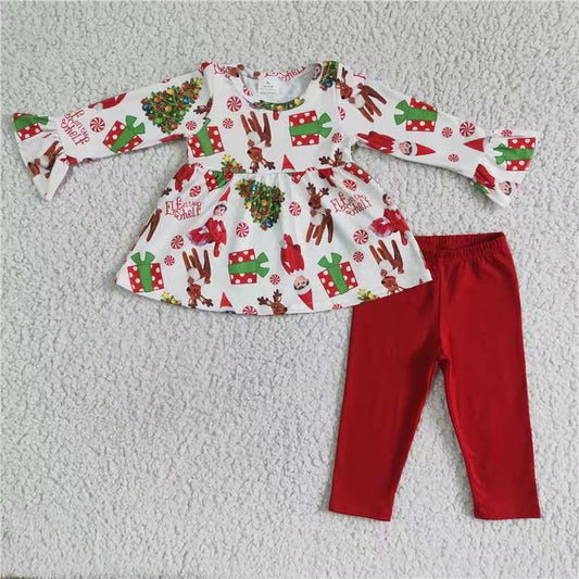 Baby girls long sleeve Christmas tunic top solid cotton legging clothing set