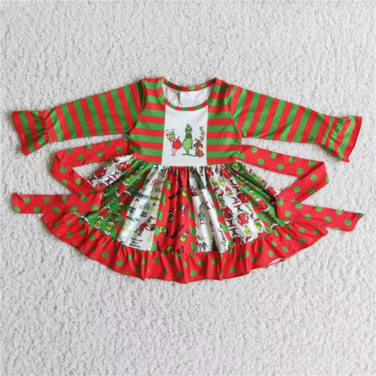 Girls long sleeve Christmas print  dress