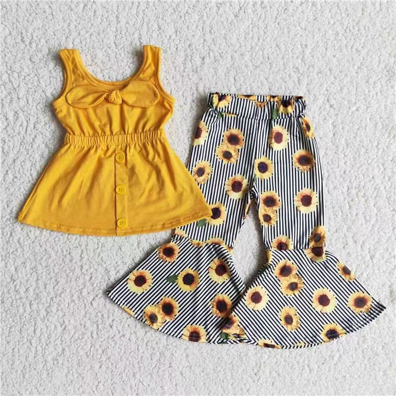 girls yellow top sunflower pants outfit